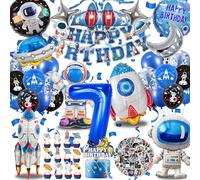 Espacio Cumpleaños Globo Infantil 7 años, XXL Globos Metalizados de Astronautas y Cohetes Set, Decor Fiesta Temática Espacio Niños, Happy Birthday Banners (Astronautas Cumpleaños Globo 7 años)