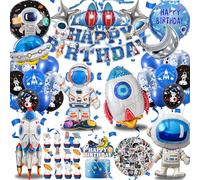 Espacio Cumpleaños Globo Infantil, XXL Globos Metalizados de Astronautas y Cohetes Set, Decor Fiesta Espacio Temática Niños, Happy Birthday Banners (Astronautas Cumpleaños Globo)