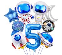 Espacio Decoración de Cumpleaños 5 Años, Cohete Astronauta Globo, Astronauta Globo Redondo de Helio, Nave Espacial Globos, Decoración de 5º para Niños de Cumpleaños Universo Fiesta Temática