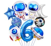 Espacio Decoración de Cumpleaños 6 Años, Cohete Astronauta Globo, Astronauta Globo Redondo de Helio, Nave Espacial Globos, Decoración de 6º para Niños de Cumpleaños Universo Fiesta Temática