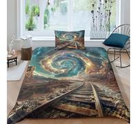 Espacio exterior Funda De Edredón Estampado 3D vía del tren Fundas Nórdicas Con Fundas De Almohada Microfibra Suave 2 Piezas Cremallera Oculta Juego De Sábanas Para Adultos Single（135x200cm）