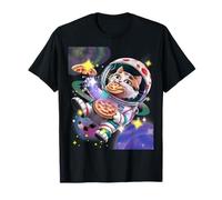Espacio Gato Pizza Comida Pizza Galaxy Laser Eyes Rainbow Kitty Camiseta