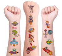 Espacio Tatuajes Temporales para Niños, 10 Hojas Pegatinas de Tatuajes para Niños, Tatuaje Falso de Astronauta y Planeta, Pegatinas Infantiles para Relleno Detalles Cumpleaños Infantil (F)
