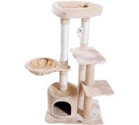 Espaciosa torre de árbol para gatos de varios niveles con plataformas de salto, pilares de sisal, condominio acogedor y juguetes, marco de escalada ideal para gatos activos, suministros brillantes y