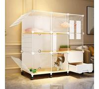 Espacioso corralito para gatos con caja de arena cerrada, caseta de metal resistente desmontable para múltiples gatos, ideal para uso al aire libre y tiendas de mascotas