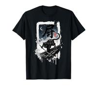 Espada Katana Samurai Ninja para Techo de Gatito Negro, Arte japonés Camiseta