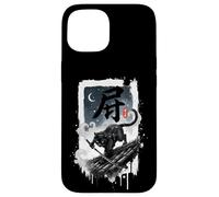 Espada Katana Samurai Ninja para Techo de Gatito Negro, Arte japonés Carcasa para iPhone 15