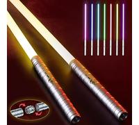 Espada láser para niños/adultos - Set de 2 sables láser | Sables de luz dobles recargables por USB | Espadas láser doble hoja 15 colores/efectos de sonido | Juguete sable láser, mango de metal gris