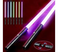 Espada láser para niños/adultos - Set de 2 sables láser | Sables de luz dobles recargables por USB | Espadas láser doble hoja 7 colores/efectos de sonido | Juguete sable láser, mango de metal negro
