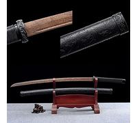 Espada samurái de Palisandro Completamente Negra, Katana de Madera de 103 cm con Funda de Cuero de PU Envuelta en Madera Maciza, Bokken Hecho a Mano para Iaido Kendo Decor Cosplay