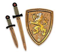 Espada y Escudo de Espuma para Niños 3+ - Set WoodyLion de 3 Piezas | Incluye Espada Grande, Daga y Escudo | Aspecto de Madera, Espuma EVA Flexible y Juego de Rol Activo