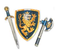Espada y Escudo de Juguete con Hacha, Azul - Caballero Noble, 3+ | Set Medieval en EVA Flexible | Espada, Escudo & Hacha de Batalla para Disfraces, Juegos de Rol, Combates & Aventuras