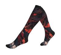 Espadachín Oriental Del Dragón Rojo Y Negro Calcetines Correr Calcetín Alto Hasta La Rodilla Elástico Calcetines De Compresión Para Soporte Atletismo Hombres 50Cm