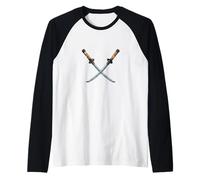 Espadas Katana Samurai Cruzadas Camiseta Manga Raglan