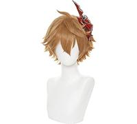 ESPADE Cosplay Wig Genshin Impact Tartaglia Cosplay Corto marrón Resistente al Calor Pelo sintético Fiesta de Halloween Anime Cosplay Pelucas
