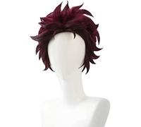 ESPADE Cosplay Wig Kimetsu no Yaiba Tanjiro Kamado Corto castaño marrón Resistente al Calor Pelo Cosplay Disfraz Peluca