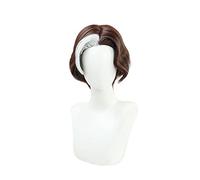 ESPADE Cosplay Wig Peluca FF14 Hades Final Fantasy XIV emet-Selch Cosplay Boss Coklat Pendek Keriting Rambut Sintetis Tahan Panas Juego de rol de Halloween