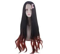 ESPADE Cosplay Wig Peluca Kamado Nezuko: Kimetsu no Yaiba Nezuko Cosplay 95cm Degradado Largo Accesorios for el Cabello Peluca sintética Resistente al Calor