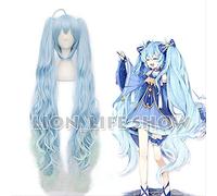 ESPADE Cosplay Wig Vocaloid 2017 Snow Star Princess Largo Azul Rizado Ondulado Cosplay Peluca