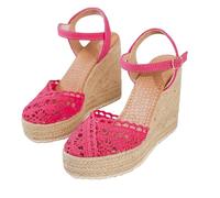 Espadrillas Plataforma Gruesa Sandalias Encaje Crochet Tira Tobillera Ajustable Trenzada Confortable Antideslizante Para Playa Y Eventos Sociales,Rojo, Size 34