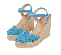 Espadrillas Plataforma Gruesa Sandalias Encaje Crochet Tira Tobillera Ajustable Trenzada Confortable Antideslizante Para Playa Y Eventos Sociales,Azul, Size 41