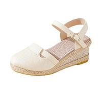 Espadrilles Sandalias para Mujer Plataforma Zapatos de Lino Cuñas Sandalias con Cuña Cerrada Zapatos de Verano Zapatos Mujer Zapatos Transpirables para Exteriores Vacaciones Ocio y Vida Diaria, Blanco