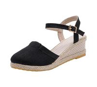 Espadrilles Sandalias para Mujer Plataforma Zapatos de Lino Cuñas Sandalias con Cuña Cerrada Zapatos de Verano Zapatos Mujer Zapatos Transpirables para Exteriores Vacaciones Ocio y Vida Diaria, Negro