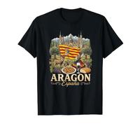 España Aragón España Travel Culture Bandera Regional Camiseta gráfica económica, Hombre, Negro, M