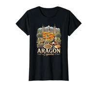 España Aragón España Travel Culture Bandera Regional Camiseta gráfica económica, Mujer, Negro, XS