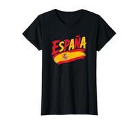 España Bandera Roja Amarilla Pincelada España Orgullo Camiseta gráfica económica, Mujer, Negro, M