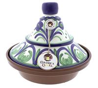 ESPAÑA CERÁMICA | Tajin Chamota | Taiín marroquí | Tagine de cerámica tradicional con tapa - Modelo M03 | Decoración 100 % hecha a mano | 27 x 27 x 23 cm