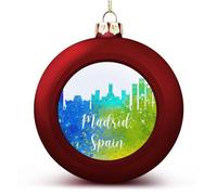 España Madrid - Adorno de bola de Navidad con diseño de paisaje de ciudades coloridas, colgante de árbol de Navidad, decoración de vacaciones de temporada para el hogar, casa de campo, decoración de
