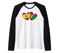 España Maldivas Corazón Banderas Español Maldivas Doble Bandera Camiseta Manga Raglan