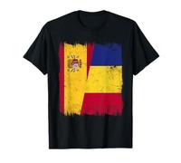 España Rumania Media Bandera Patrimonio Rumano Español Camiseta