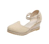 Espandrillos Mujer Tacón Cuña Sandalias Mujer Tacón Cerrado Tapa Zapatos de Verano Hebilla Sandalias de Plataforma Elegante Sandalias de Mujer para Viaje Vacaciones, beige, 42 EU