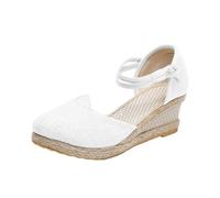 Espandrillos Mujer Tacón Cuña Sandalias Mujer Tacón Cerrado Tapa Zapatos de Verano Hebilla Sandalias de Plataforma Elegante Sandalias de Mujer para Viaje Vacaciones, Blanco, 39 EU