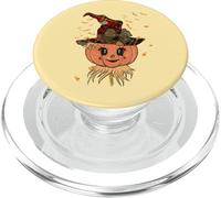 Espantapájaros Cabeza y Sombrero de la Parca de Calabaza otoño Vintage Halloween PopSockets PopGrip para MagSafe
