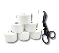 Esparadrapo Deportivo y Vendaje para Crossfit, Fútbol y Más (Rollos de 3.8 cm x 10 m + Tijeras) - Cinta Adhesiva Fisioterapéutica, Esparadrapo de Tela, (Blanco, 6uds)