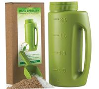 Esparcidor de sal para nieve, esparcidor de hielo de 2 litros con 7 modos de apertura ajustables, fertilizante con pala, mano para descongelar, derretir hielo, alimento terrestre