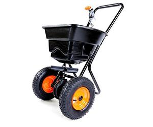 Esparcidor FUXTEC FX-GS36 • Capacidad 36kg • Ruedas neumáticas • Control | Bastidor de acero robusto • Engranaje cerrado • Mango ajustable • Distribución uniforme • Uso para todas las estaciones