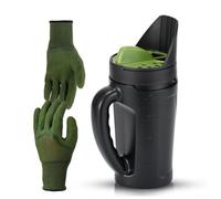 Esparcidor manual de césped para siembra de césped y aplicación de fertilizantes, dispositivo de mano con flujo ajustable para distribución de piscinas de hielo, ligero reciclado (verde con guantes)