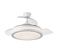 ESPARTA MINI Ventilador de techo con luz led, motor DC, color blanco, aspas retráctiles, mando a distancia, temporizador, memoria de luz, 3 tonalidades y 6 velocidades