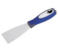 Espátula de acero inoxidable con mango bimaterial de 120 mm, ideal para cocinar, servir y mezclar alimentos.