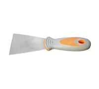 Espátula de acero inoxidable con mango bimaterial de 65 mm, ideal para cocinar y servir alimentos.