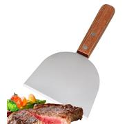 Espátula de cocina de acero inoxidable, con bordes biselados y mango de madera para cocinar al aire libre, parrilla, pícnic, barbacoa