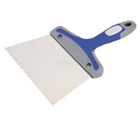 Espátula de empleo en acero inoxidable de 160 mm con mango triangular, ideal para aplicar y alisar materiales en superficies.