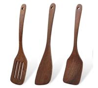 Espátula de madera, 3 juegos de utensilios de cocina de madera orgánicos, 1 x 32 x 8 cm y 2 x 30,5 x 7,8 cm, elegantes accesorios de cocina de madera, mango largo, espátula de madera para uso en