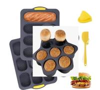 Espátula de silicona antiadherente perforada apta para microondas y lavavajillas, 6 moldes de hamburguesa para moño de hamburguesa de 4/7/9 tazas, moldes rectangulares para pan
