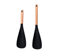 Espátula de silicona, no Scratch Kitchen Paddle, 2 Pieces Spatula With Wood Handle For Home Apartment Grill Pancake Frying Baking Cooking Serving Mixing