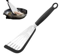 Espátula de silicona para pescado, espátula ranurada de 12, 4 pulgadas con núcleo de acero inoxidable para sartenes antiadherentes, volteador de huevos resistente al calor con mango ergonómico (negro)